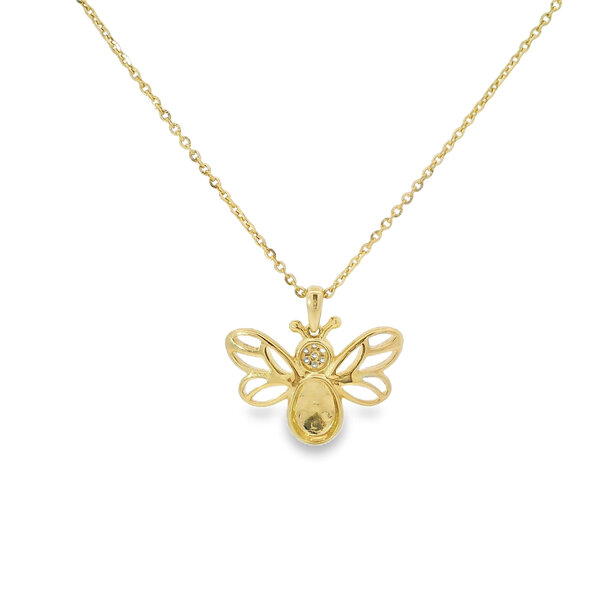 14K Yellow Gold .04ct Diamond 19x21mm Bee Necklace 18"