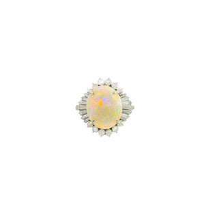 Plat 1960's 2.96ct Oval Opal 1.23ct Dia Ballerina Ring Sz 6.25