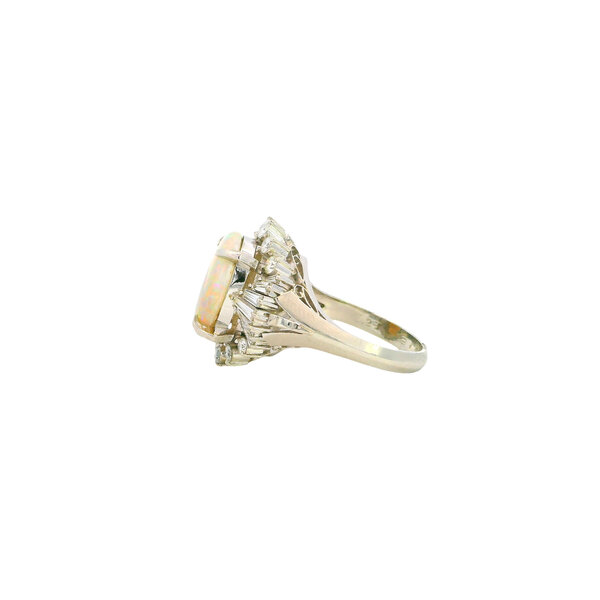 Platinum 1960's 2.96ct Oval Opal 1.23ct Diamond Ballerina Ring Size 6.25