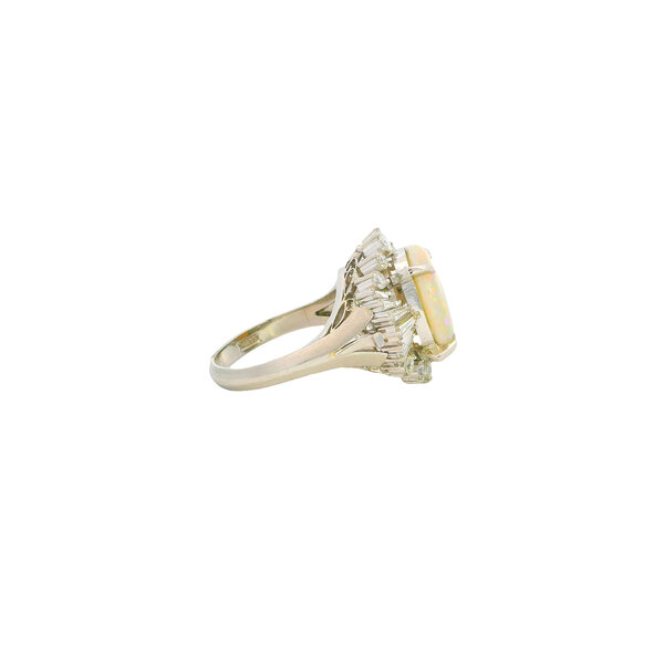 Platinum 1960's 2.96ct Oval Opal 1.23ct Diamond Ballerina Ring Size 6.25