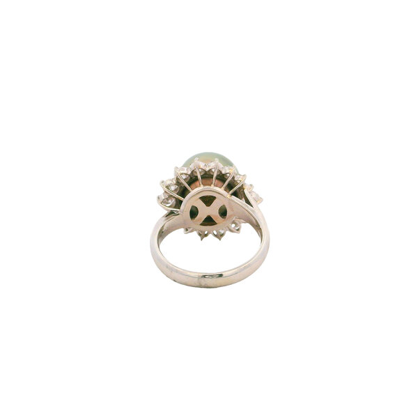 Platinum 1970's 12.8mm Tahitian Pearl 1.52ct Diamond Halo Ring Size 7
