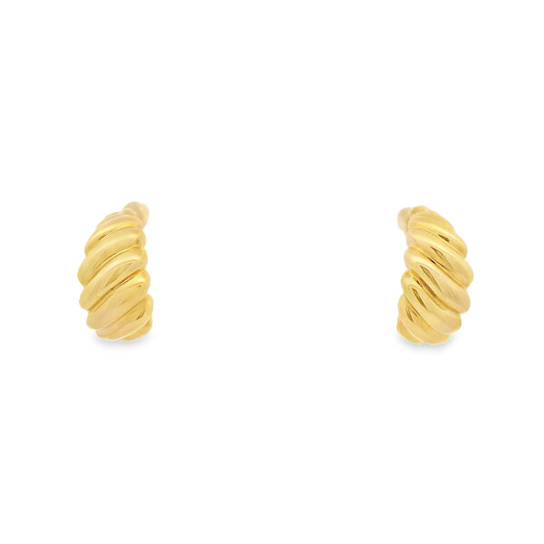 14K Yellow Gold Ribbed Tapered  Hoops 8x12mm