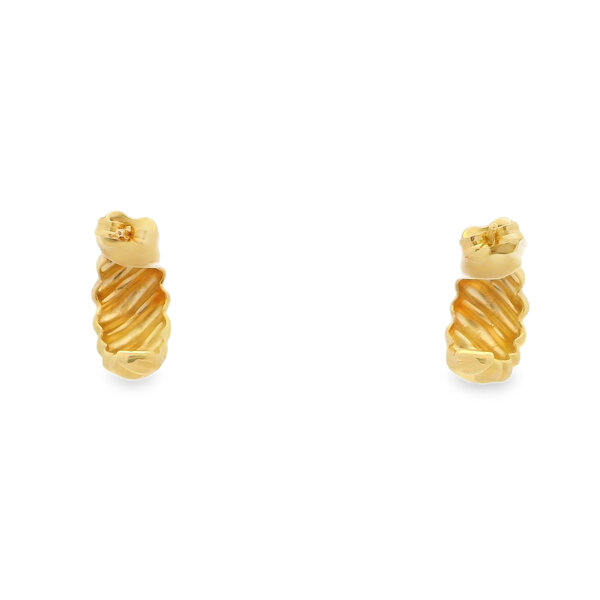 14K Yellow Gold Ribbed Tapered  Hoops 8x12mm