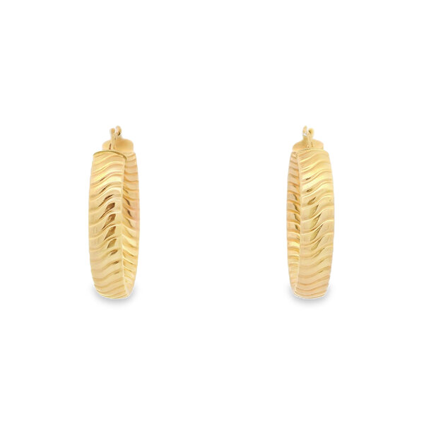 14K Yellow Gold Estate 5.9x30mm Textured Hoops