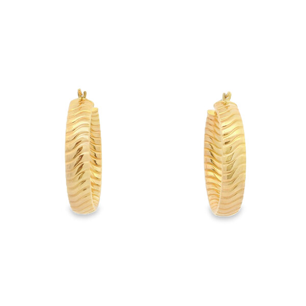 14K Yellow Gold Estate 5.9x30mm Textured Hoops