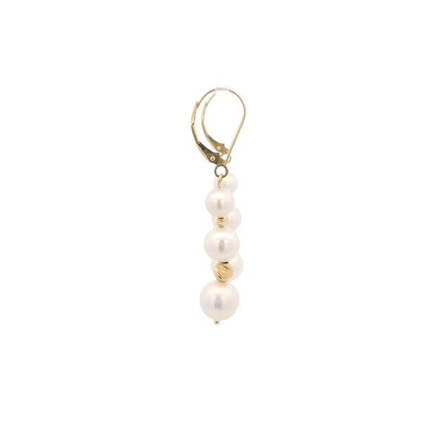 14K Yellow Gold 6-8mm Graduated Pearl & Diamond Cut Bead Leverback Earrings 46mm Length
