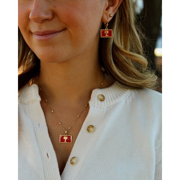 14K Yellow Gold Enamel Big Red Citadel Flag Pendant Small