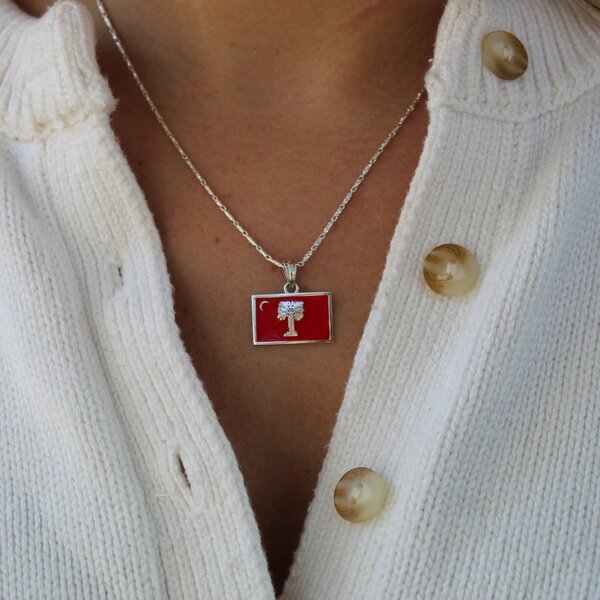Sterling Silver Enamel Big Red Citadel Flag Pendant Small
