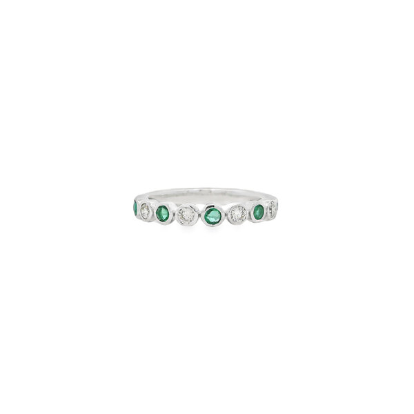 14K White Gold .22ct Diamond & .36ct Emerald Bezel Set Bubble Band Size 6.5