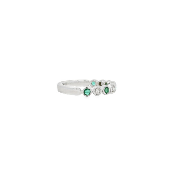 14K White Gold .22ct Diamond & .36ct Emerald Bezel Set Bubble Band Size 6.5