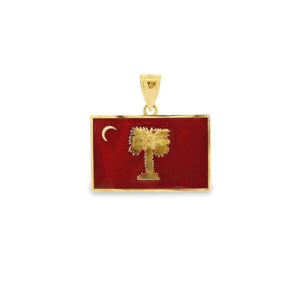 14K Yellow Gold Enamel Big Red Citadel Flag Pendant-Large