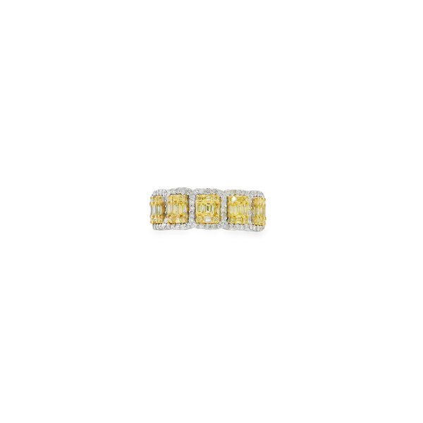 14K White Gold 1ct White & Yellow Diamond Cluster Ring Size 7