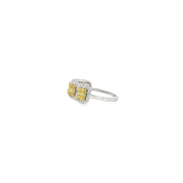 14K White Gold 1ct White & Yellow Diamond Cluster Ring Size 7