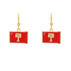 14KY Enamel Big Red Citadel Flag Earrings - Small