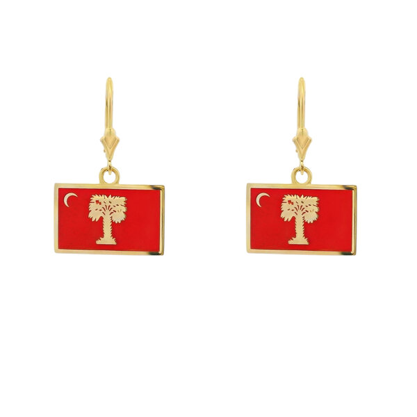14K Yellow Gold Enamel Big Red Citadel Flag Earrings Small