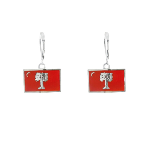 Sterling Silver Enamel Big Red Citadel Flag Earrings - Small