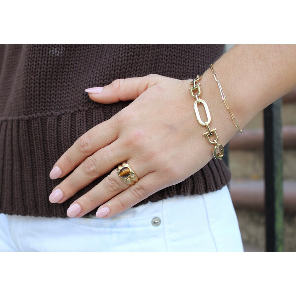 14K Yellow Gold 1950's 4ct Synthetic Cats Eye Textured Ring Size 6.25