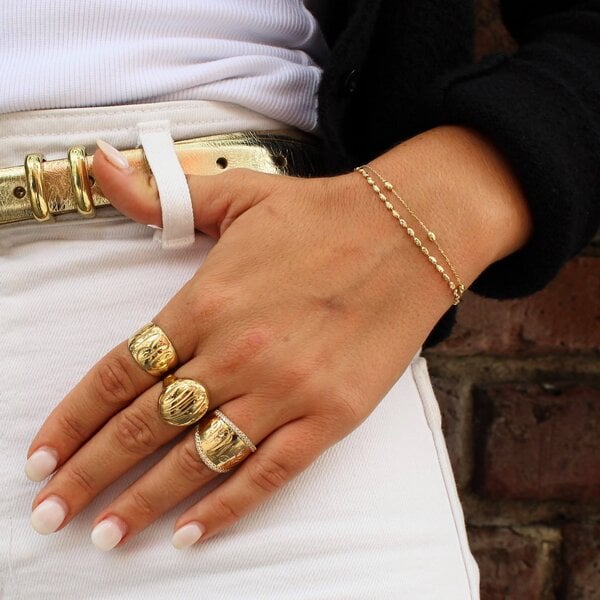 14K Yellow Gold Diamond Cut Rice Bead Station  Bracelet