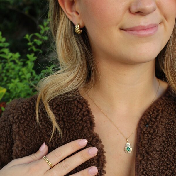 14K Yellow Gold Ribbed Tapered  Hoops 8x12mm