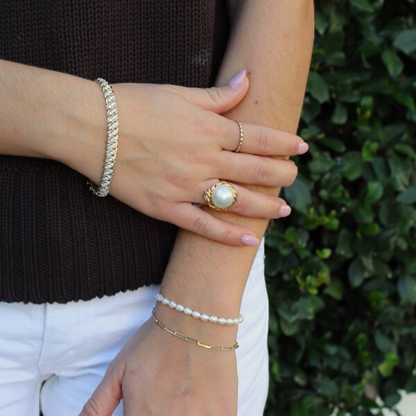 18K Yellow Gold 1960's 15mm Mabe Pearl Ring Size 7.25