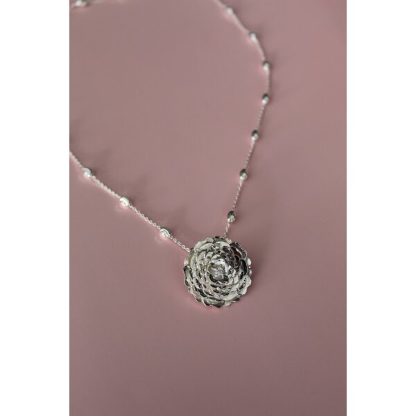 Sterling Silver Gold Creations Original Diamond Cut Cubic Zirconia Camellia Pendant Large