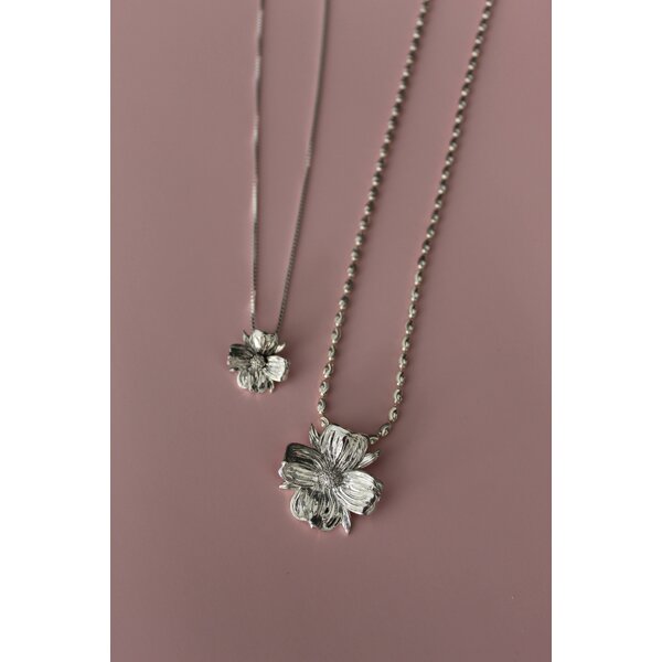 Sterling Silver Gold Creations Original Textured Cubic Zirconia Dogwood Pendant Large