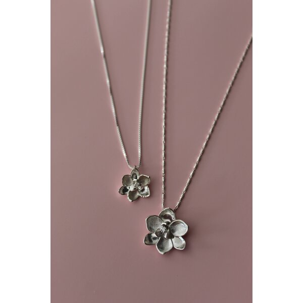 Sterling Silver Gold Creations Original Polished and Brushed Cubic Zirconia  Magnolia Pendant Small