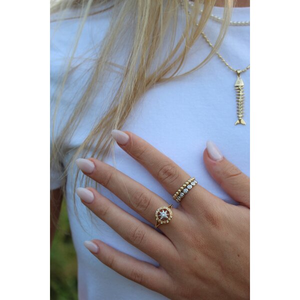 14KW .11ct Diamond Bezel Set Beaded Band Size 6.5