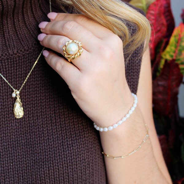 14K Yellow Gold 4-4.5mm Rice Pearl Bracelet