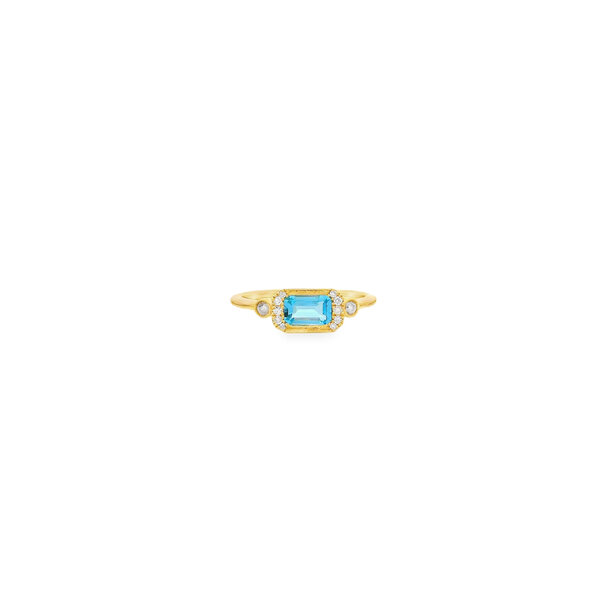 10K Yellow Gold  East to West .40ct Swiss Blue Topaz .10ct Diamond Ring Size 6.5