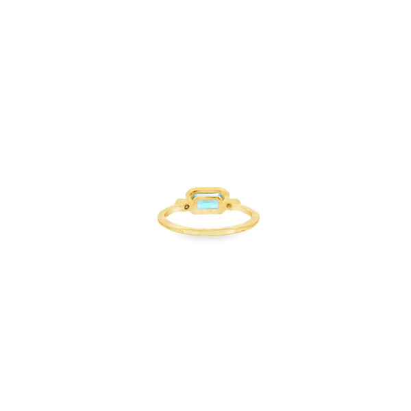 10K Yellow Gold  East to West .40ct Swiss Blue Topaz .10ct Diamond Ring Size 6.5