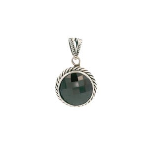 SS Round Faceted Black Onyx Rope Edge Pendant 32x19mm