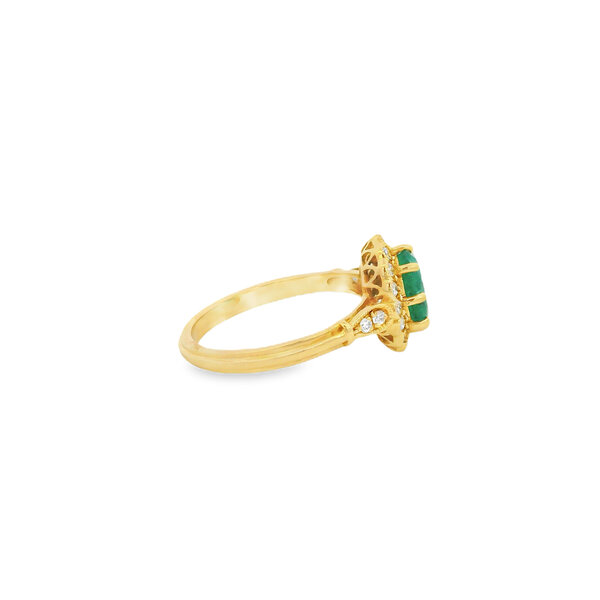 14K Yellow Gold 1.14ct Oval Emerald .38ct Diamond Milgrain Ring Size 6.5