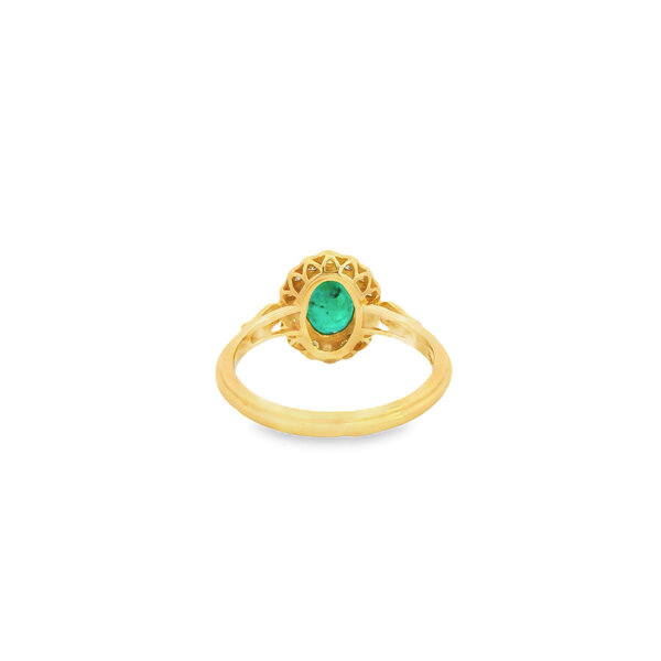 14K Yellow Gold 1.14ct Oval Emerald .38ct Diamond Milgrain Ring Size 6.5