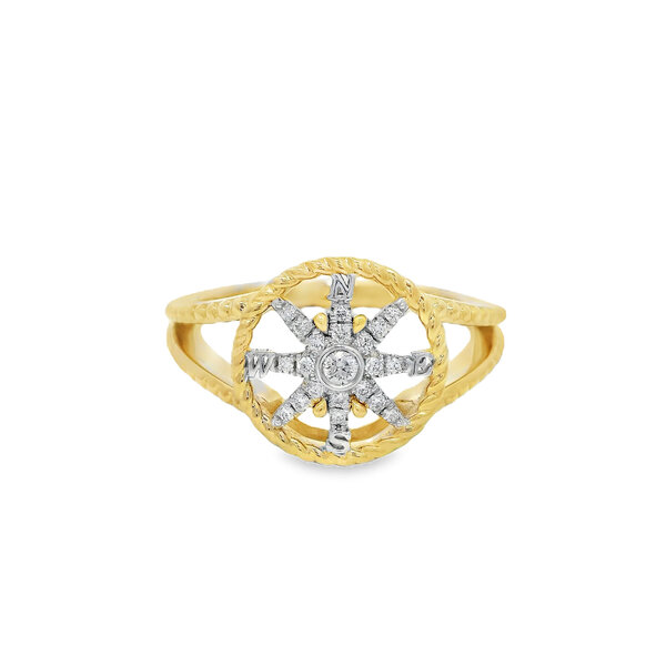 14K Yellow Gold Gold Creations Original .11ct Diamond Rope Compass Rose Ring Size 7