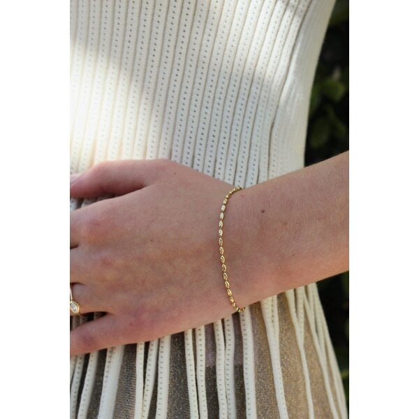 14K Yellow Gold Diamond Cut Rice Bead Bracelet