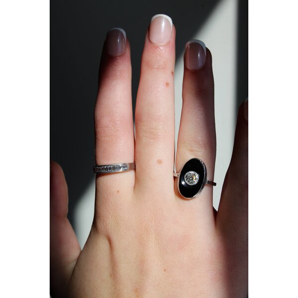 Platinum 1920's .70ct Old European Diamond & Black Onyx Ring Size 6