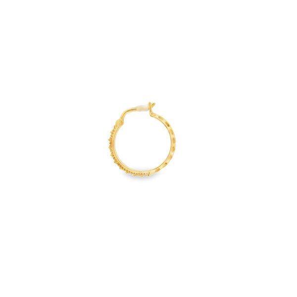 18K Yellow Gold .12ct Pink Sapphire & .12ct Diamond Huggie Hoop Earrings 3X16mm