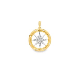 14KYW .18ct Diamond Compass Rose Pendant