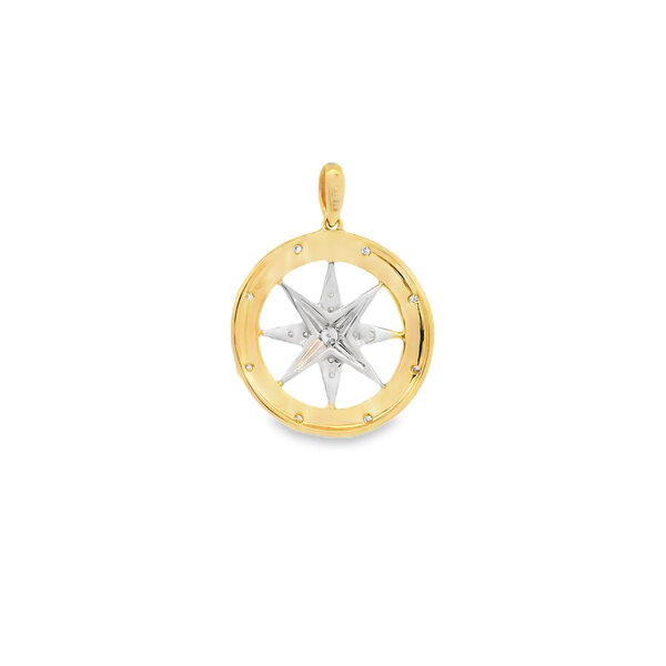 14K Yellow & White Gold .18ct Diamond Compass Rose Pendant