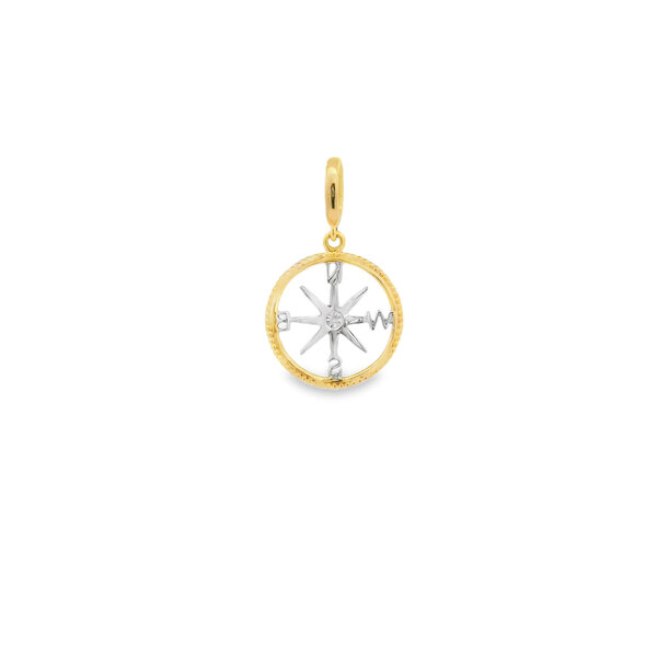 14K Yellow & White Gold .11ct Diamond Rope Edge Compass Small (Yellow Out/White In)