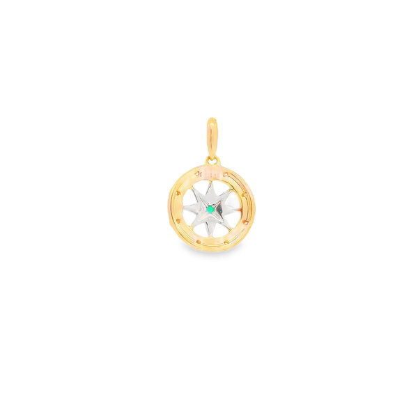 14K Yellow & White Gold .01ct Emerald & .03ct Diamond Compass Pendant Small