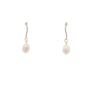 SS 6-6.5mm Rice Pearl Post Dangle Earrings