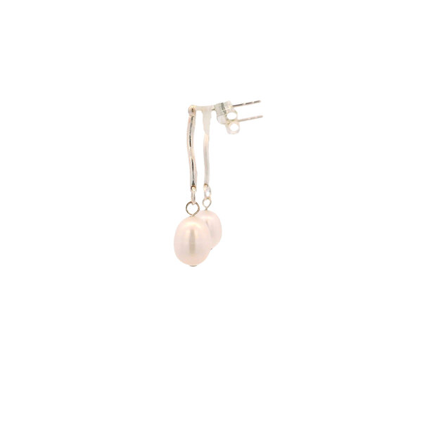 Sterling Silver 6-6.5mm Rice Pearl Post Dangle Earrings