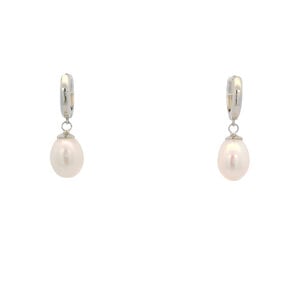 SS 7-7.5mm Rice Pearl Huggie Hoops 2x22mm