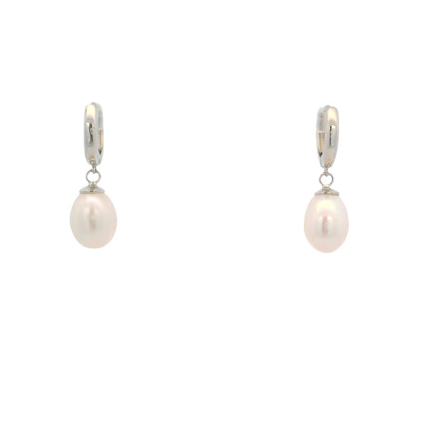 Sterling Silver 7-7.5mm Rice Pearl Huggie Hoops 2x22mm