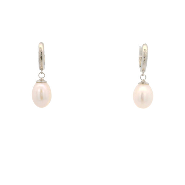 Sterling Silver 7-7.5mm Rice Pearl Huggie Hoops 2x22mm