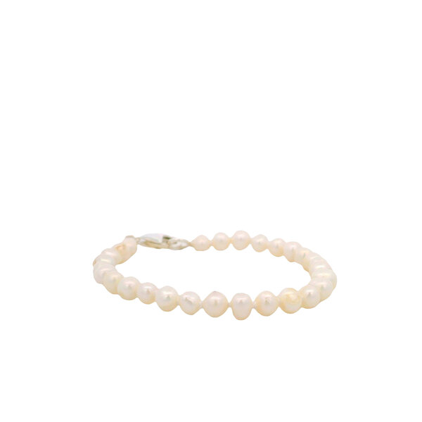 Sterling Silver 3.5-4mm White Freshwater Pearl Baby Bracelet 5"
