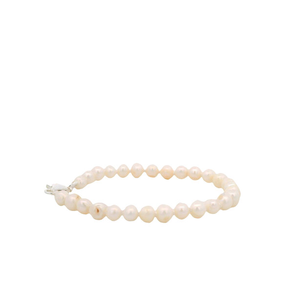 Sterling Silver 3.5-4mm White Freshwater Pearl Baby Bracelet 5"