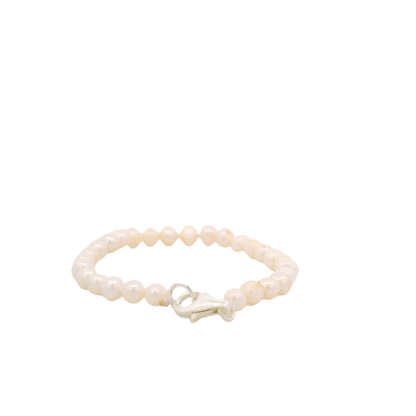 Sterling Silver 3.5-4mm White Freshwater Pearl Baby Bracelet 5"